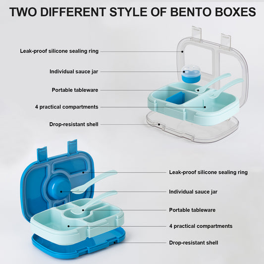 Lille Home 2-Pack Bento Lunch Box for Kids – 4-Compartment Lunch Containers