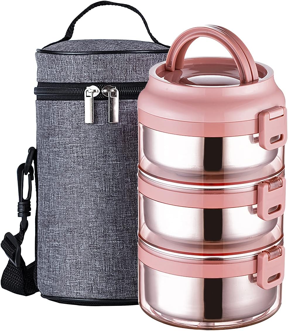 Lille Home Vacuüm geïsoleerde stapelbare roestvrijstalen thermische lunch/ snackbox, 2-tier bento-/voedselcontainer met lunchtas, slim dieet, gewichtsbeheersing, 32 oz, groen Lille Home Vacuüm geïsoleerde stapelbare roestvrijstalen thermische lunch/ snackbox, 2-tier bento-/voedselcontainer met lunchtas, slim dieet, gewichtsbeheersing, 32 oz, groen