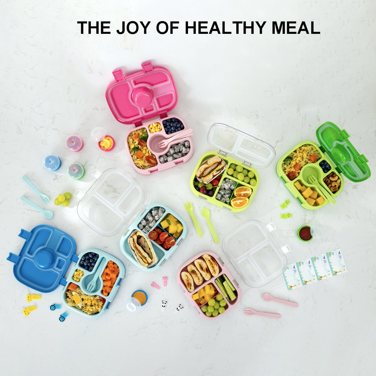 Lunch Box,Bento Enfant-Adulte et Couverts,Lunchbox Et 3 Compartiments Lunch Box,Bento Enfant-Adulte et Couverts,Lunchbox Et 3 Compartiments