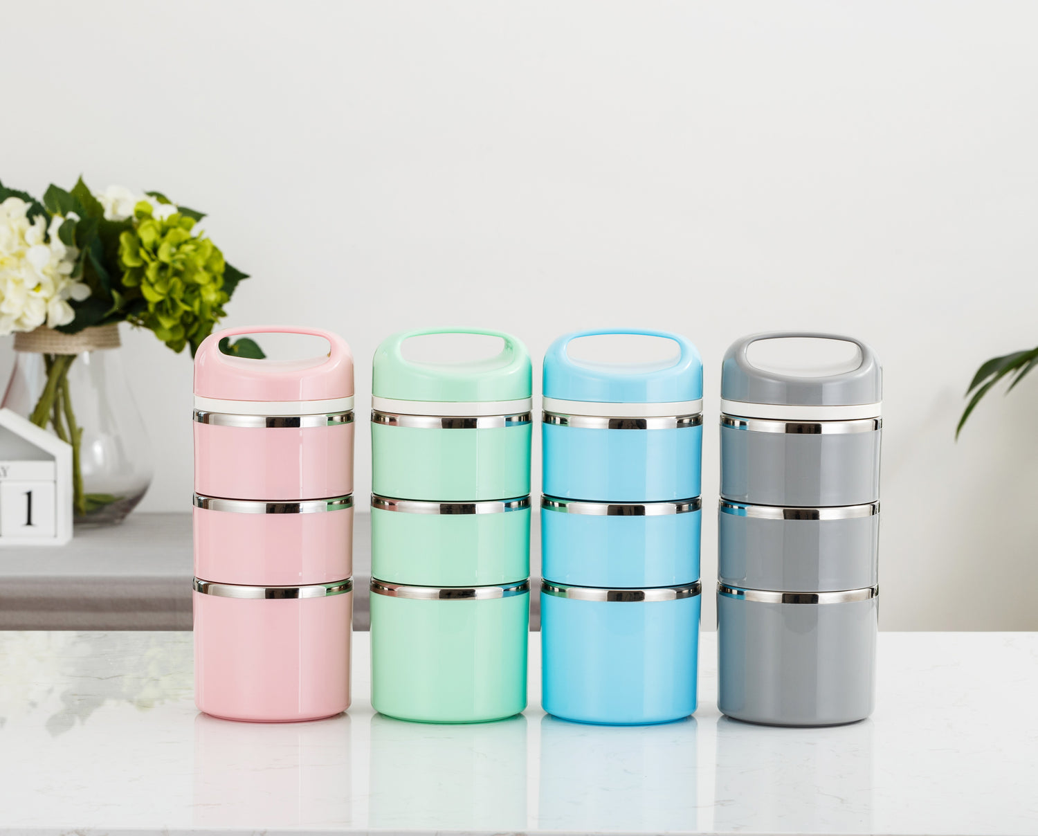 Lille Home Stackable Stainless Steel Thermal Compartment Lunch/Snack Box, 3-Tier Insulated Bento/Food Container with Upgraded Lunch Bag, Portable