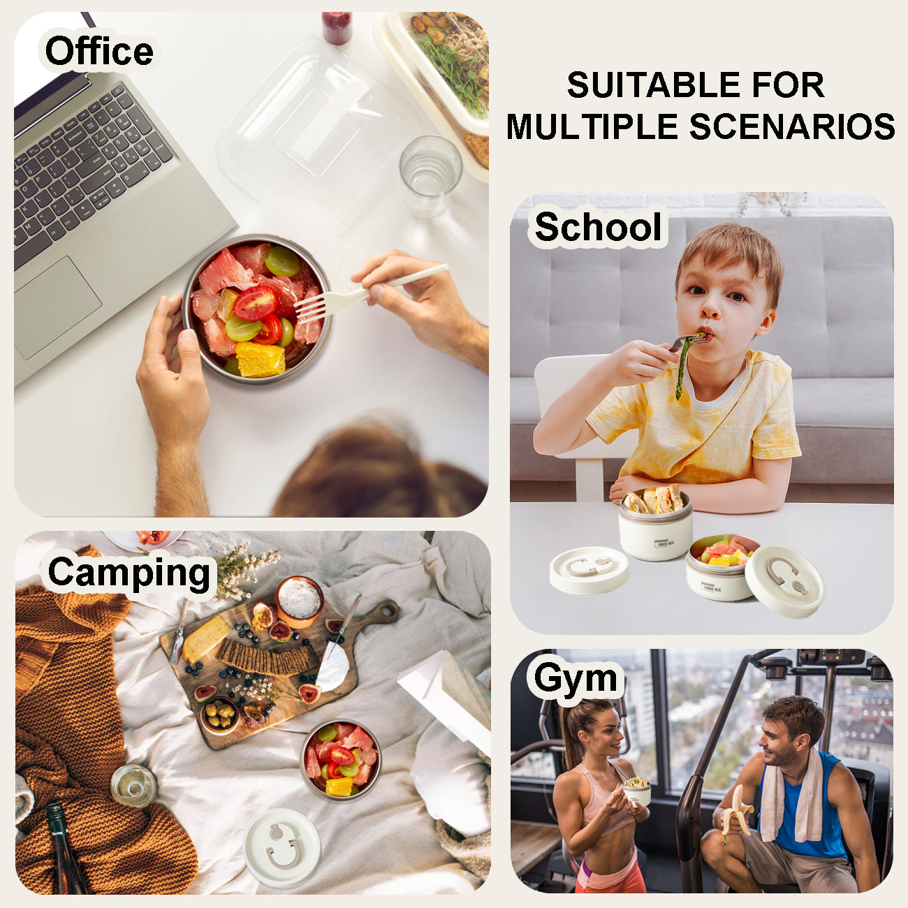 Lille Home Stainless Steel Thermal Bento Lunch Box, Set of 3