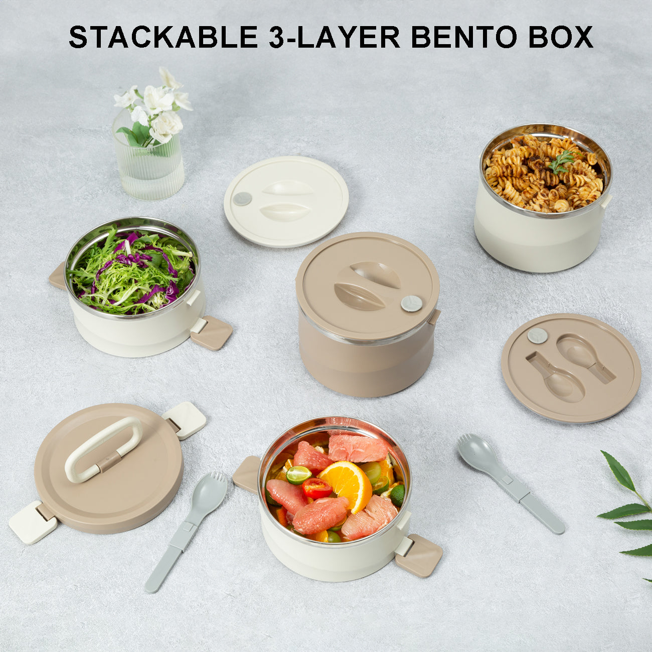 Stainless Steel Bento Box Adult Lunch Box with Bag 3 Stackable Lunch  Containe