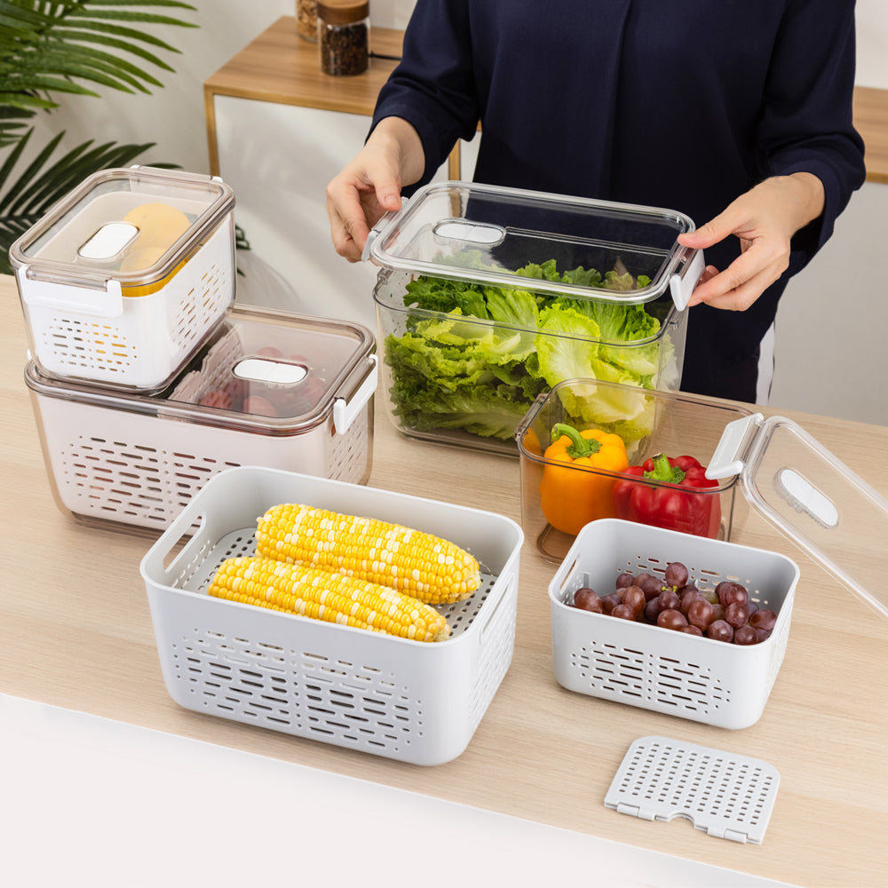 Lille Home Stackable Produce Saver, Organizer Bins/Storage Containers with  Removable Drain Tray, Set of 3, for Refrigerators, Cabinets, Countertops