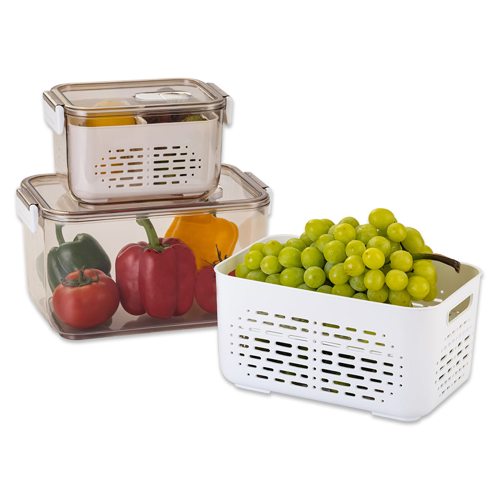 Lille Home Stackable Produce Saver, Organizer Bins/Storage Containers with  Removable Drain Tray, Set of 3, for Refrigerators, Cabinets, Countertops  and Pantry, BPA Free (Green,Set of 3) 