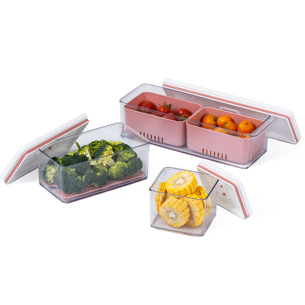 REFSAVER Fridge Storage Containers Produce Saver Stackable Refrigerator  Organizer Bins with Removable Drain Tray Fridge