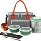 Lille Home Lunch Box Set, A Vacuum Insulated Bento/Snack Box Keeping Food Warm for 4-6 Hours, Two Stainless Steel Food Containers, A Lunch Bag, A Portable Cutlery Set