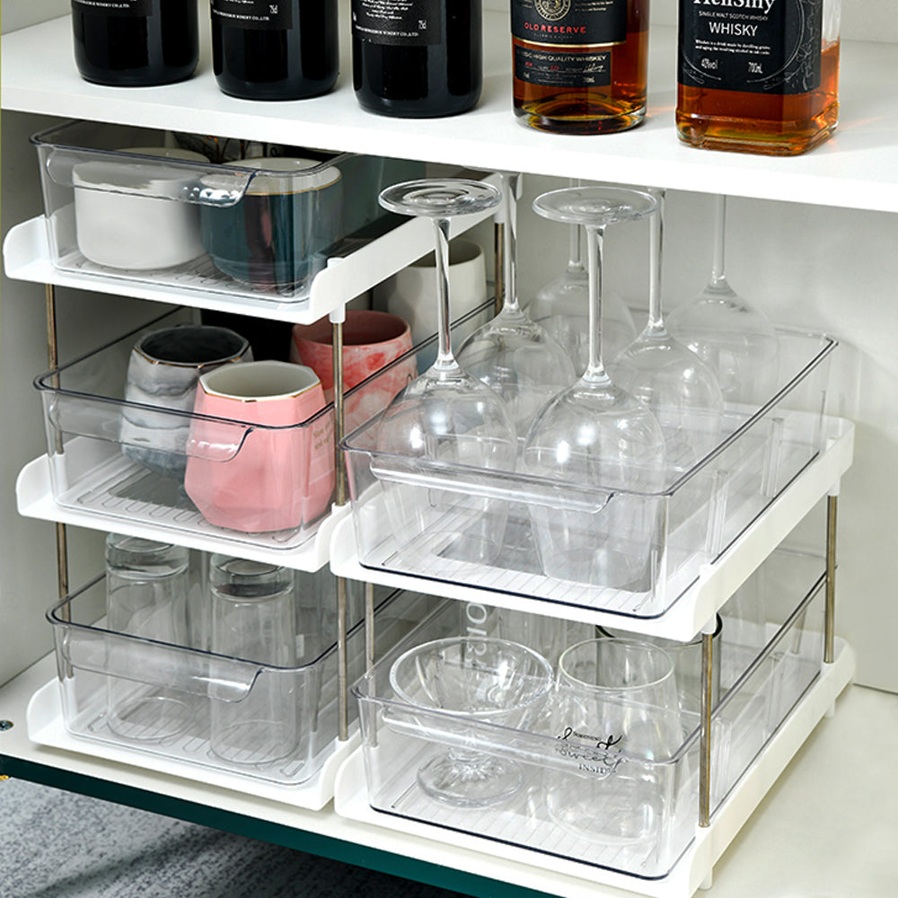 Lille Home Two Tier Organizer with Sliding Storage Drawers for Kitchen, Bathroom, and Office