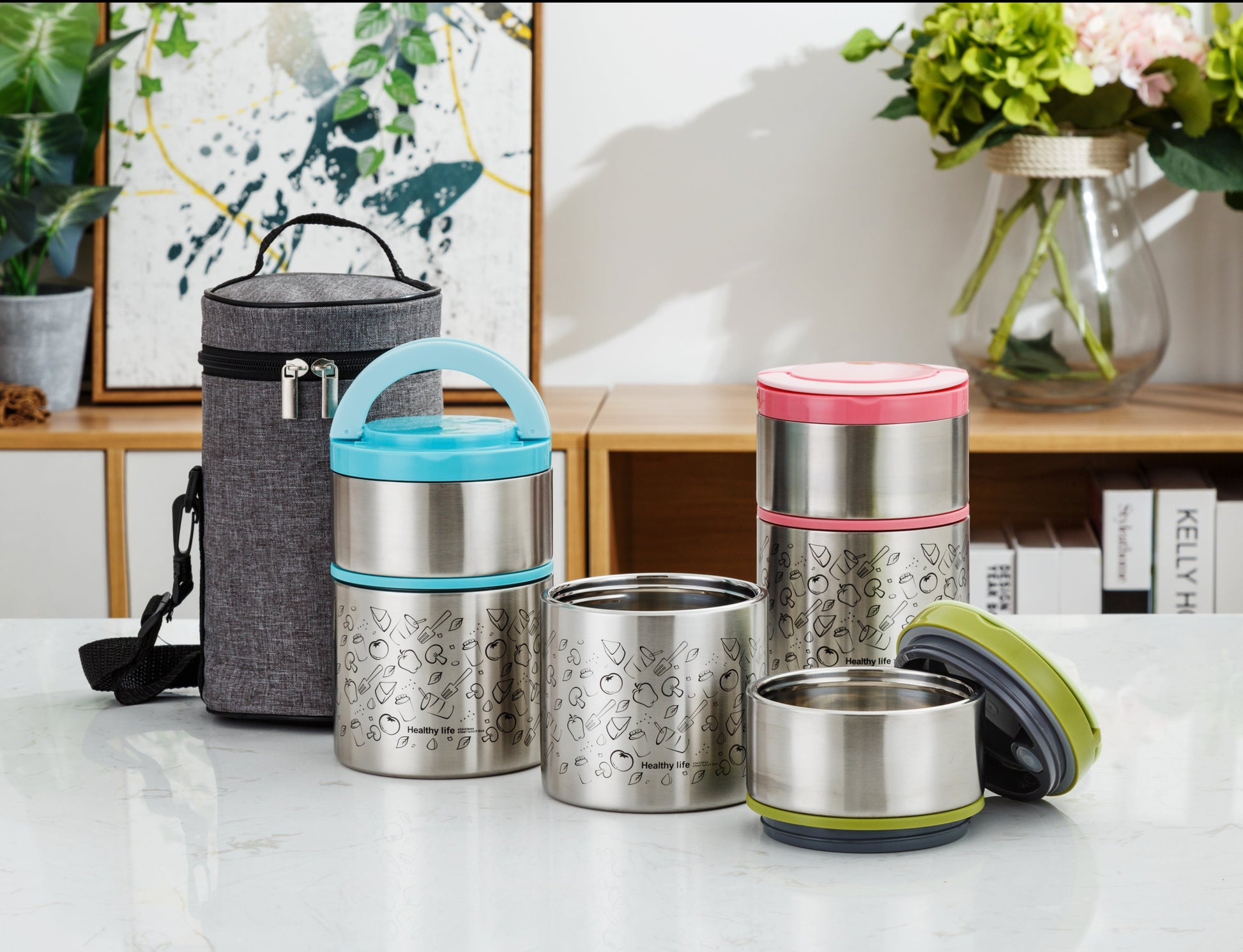 Lille Home Stainless Steel Leakproof Bento Lunch Box/Metal Food Container  with Insulated Lunch Bag, BPA Free, 22 Ounces, Gray
