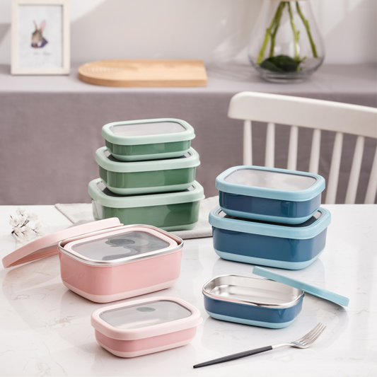 Lille Home 2-Tier Stackable Bento Lunch Box with Cutlery Set 54oz