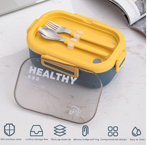 Lille Home 2-Tier Stackable Bento Lunch Box with Cutlery Set 54oz